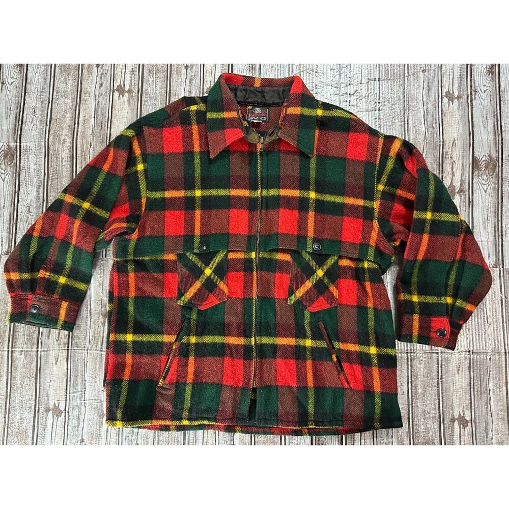 Johnson Woolen Mills Shirt Jacket Wool Plaid Full Zip Up Size 20 Vintage